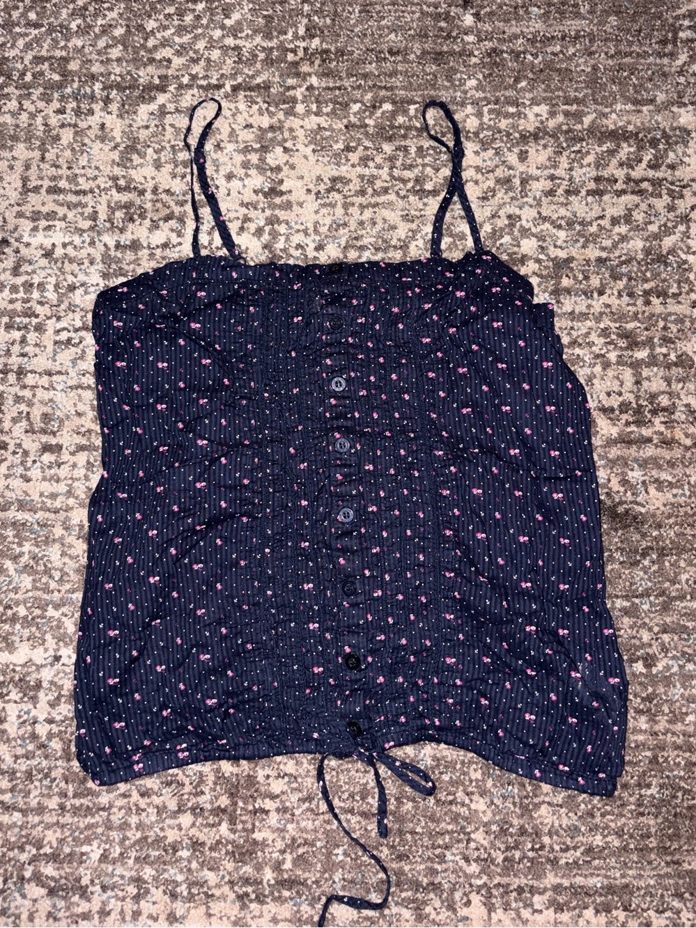 Heritage 1981 Navy Floral Button-Front Top — Size M, 100% Cotton